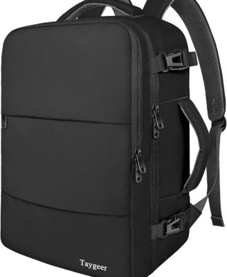 Taygeer Travel Laptop Backpack for Men Women, Airplane Approved Travel Backpack Suitcase with Water Bottle Pocket, Lightweight College 35l Luggage Bag 15.6inch Laptop Mochila Gifts for Business,Black